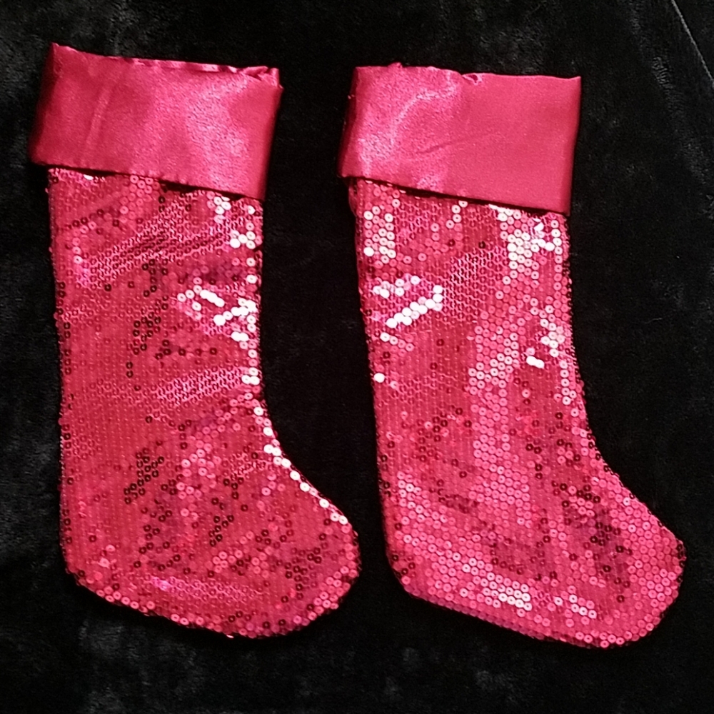 Red sequin stockings with satin top and ba…